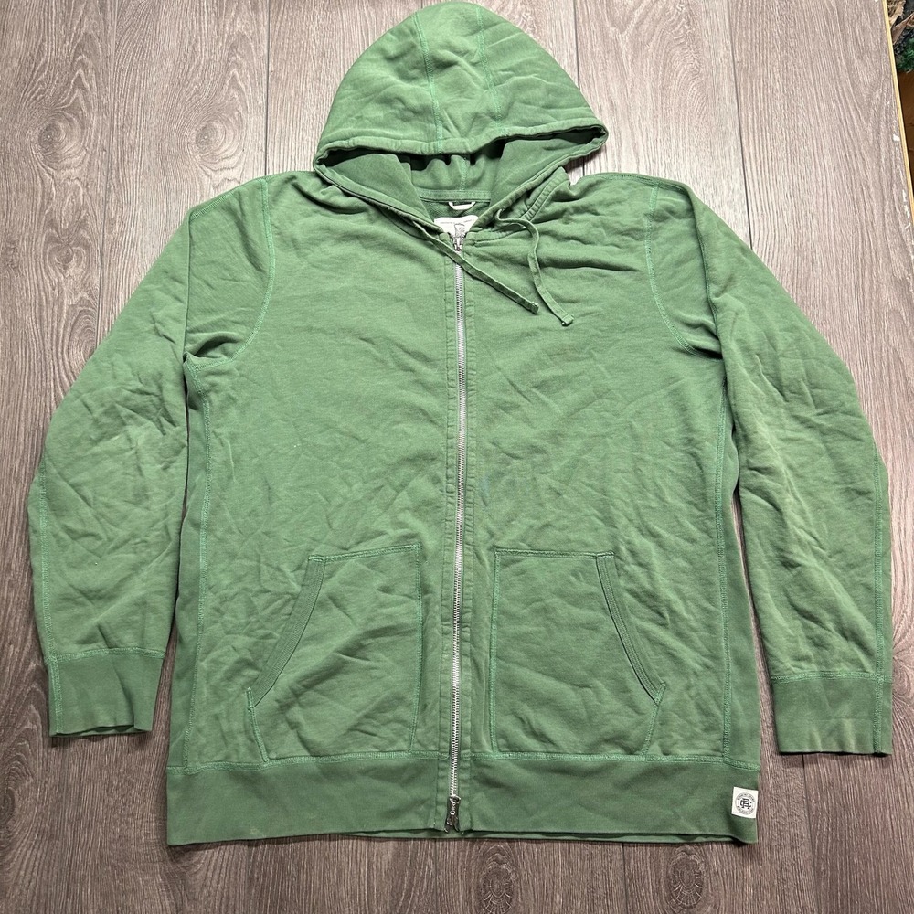 Reigning Champ Mens XXL Green Full Zip Hoodie Midweight Terry Made in Canada